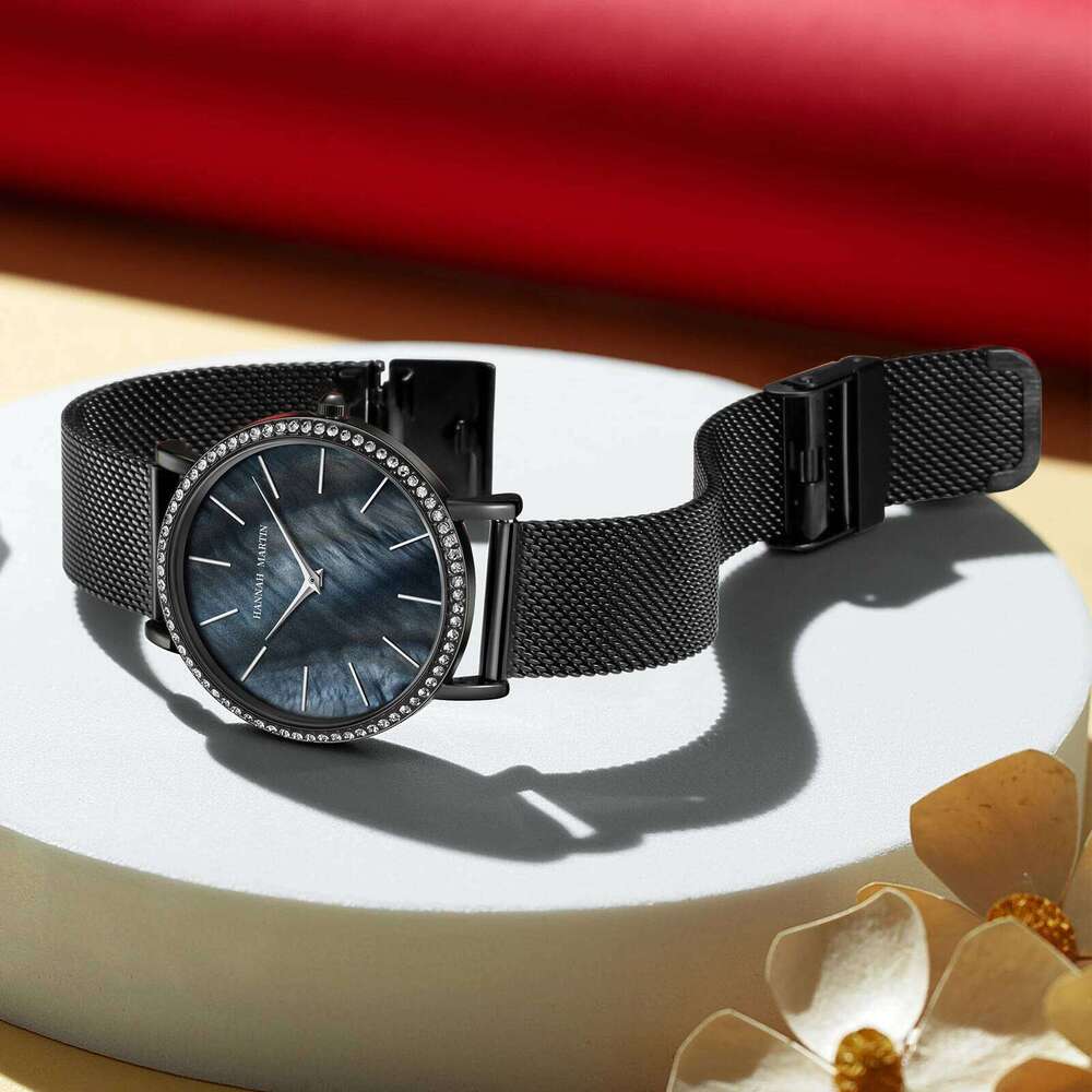 Hannah Martin Luxury Water Diamond Women Fashion 36mm Shell Dial Rose Gold Stainless Steel Japanese Original Quartz H260228