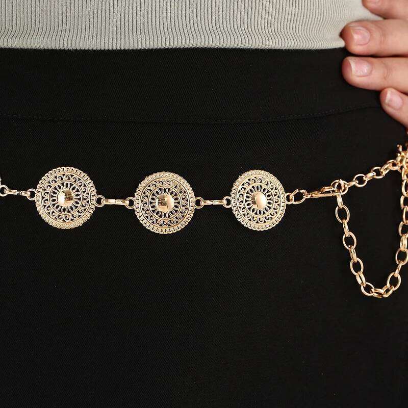 1PC Fashion Metal Vintage Openwork Gold Adjustable Buckle Long Waist Belt Dress Body Chain For Women Jewelry Gifts H260228