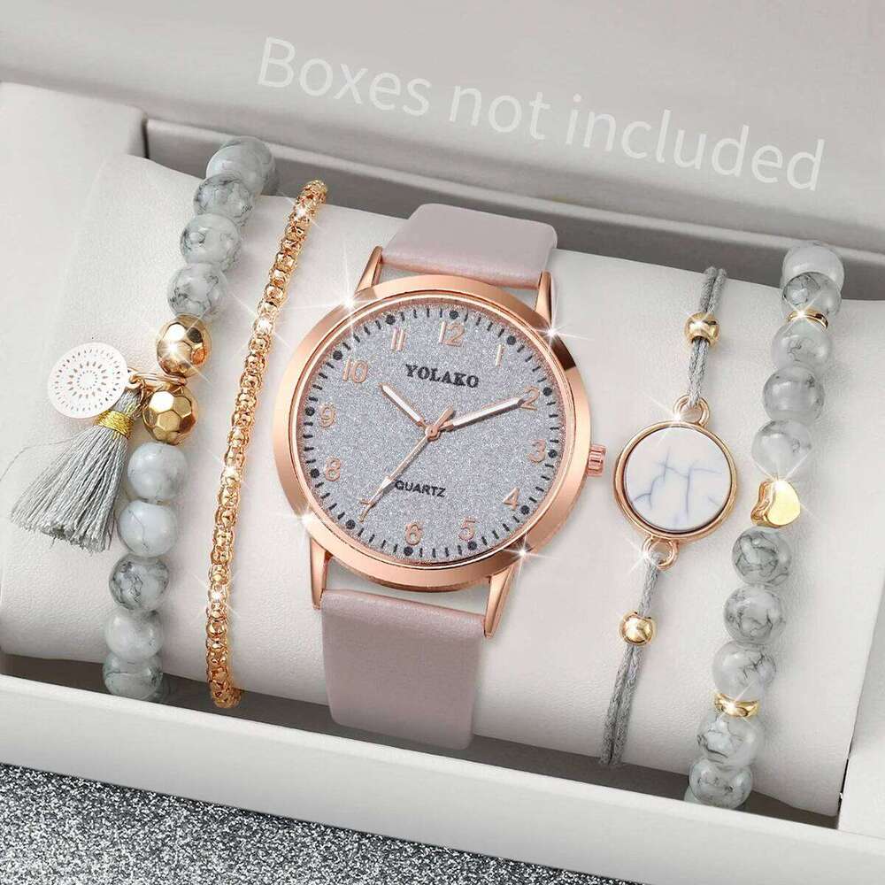 5PCS/Set Fashion Arabic Dial Women Quartz Casual Leather Band Wrist es s SetWithout Box H260228