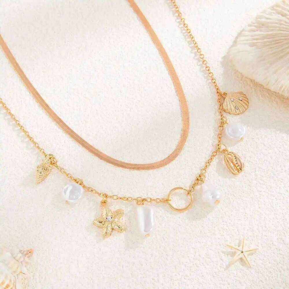 Ingemark 2Pcs/Set Summer Beach Vacation Sexy Bikini Waist Boho Imitation Pearl Starfish Conch Pendant Body Chain Jewelrry H260228