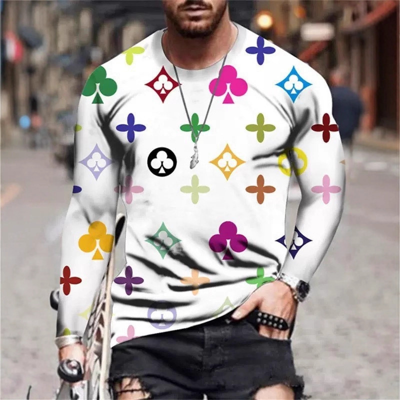 Luxury Brand Designer Clothes Foreign Trade Autumn New Casual T-Shirt Men's Long Sleeve Round Neck 3D Printed Fashion Pullover T-Shirt Men's
