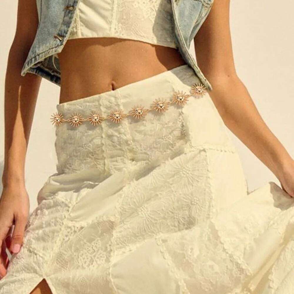 Gold/Silver Women Adjustable Hottie Style Sunflower Dress Waist Chain Women's Fashion Accessories H260228