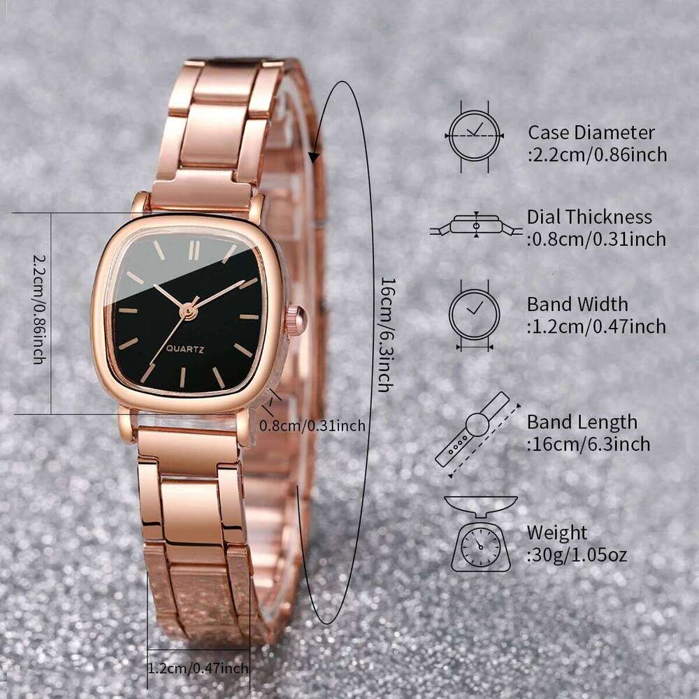 2PCS/Set Fashion Square Women es Stainless Steel Band Quartz Heart Set H260228