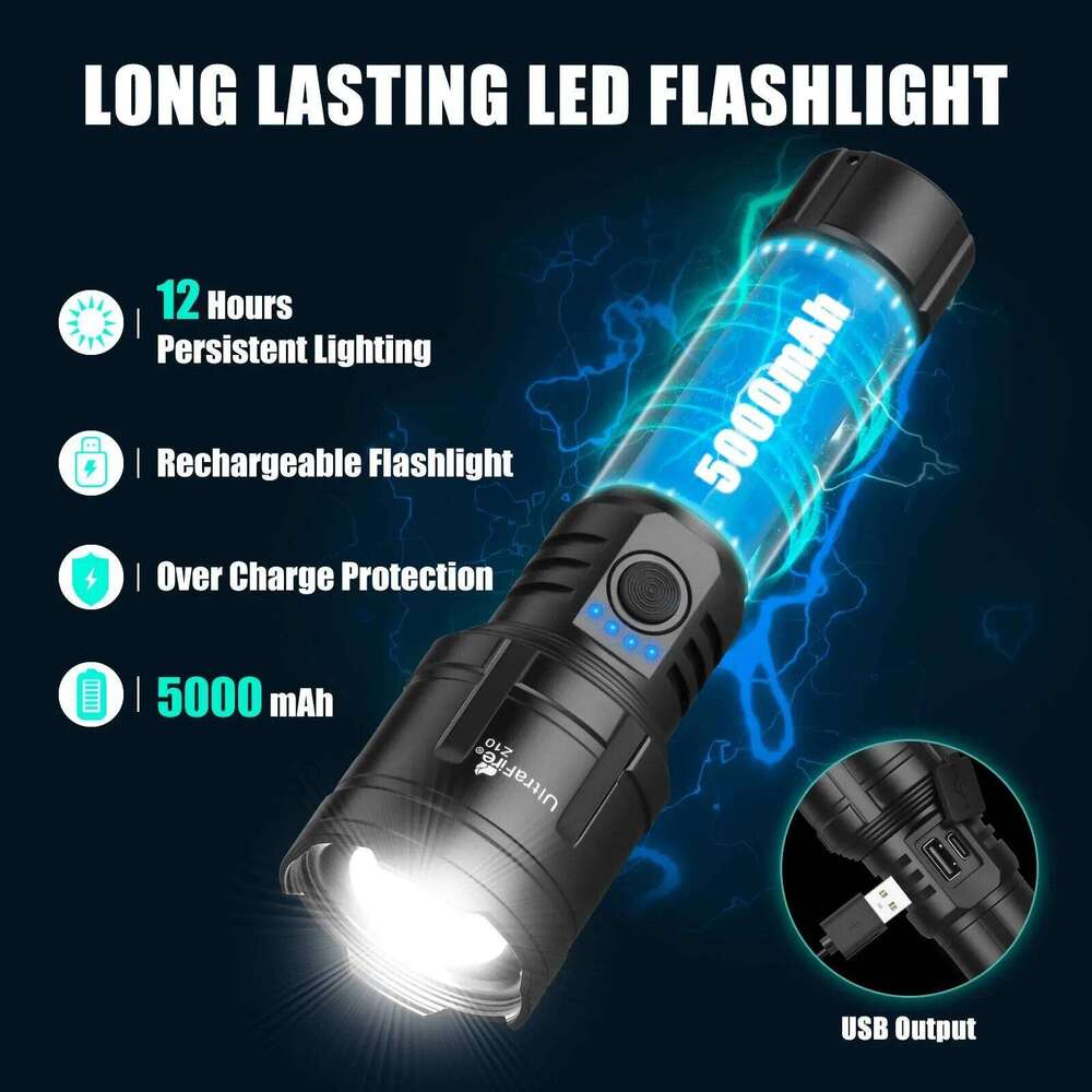 1500LM Portable Rechargeable LED Flashlights,Multi-functional With Focusing Mirror Light,Camping Fishing Emergency Zoom Lantern Z260301