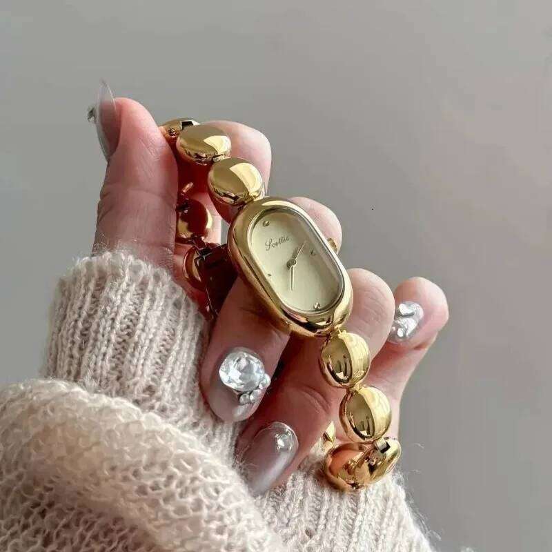 New Vintage Women's Fashion Small Dial Gold Ladies Clock Brand Quartz Wrist es H260228
