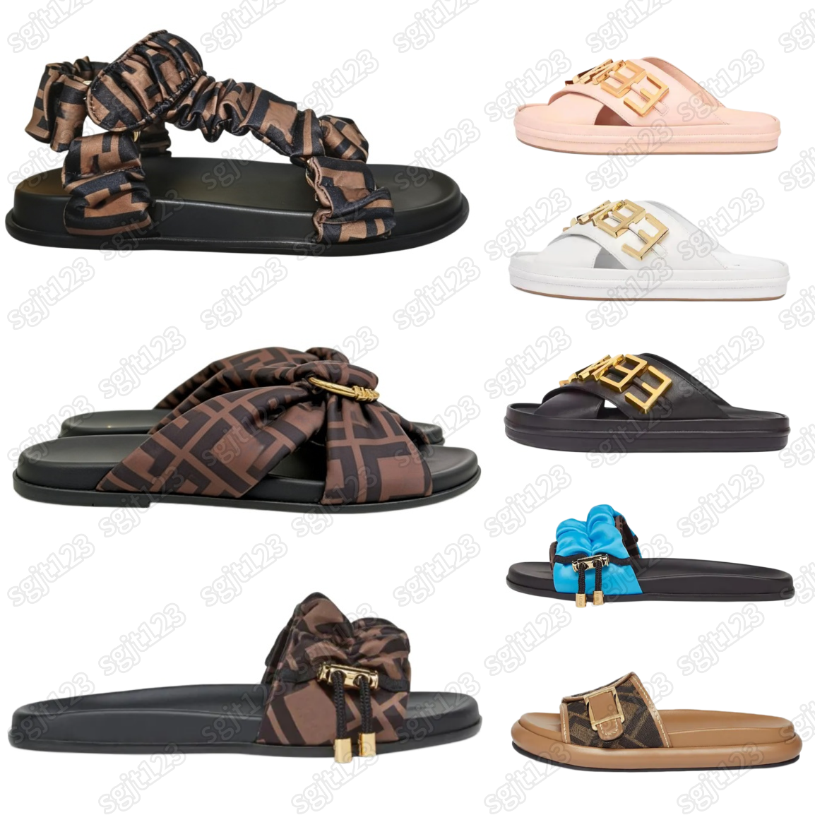 Summer Women Sandals Designer Fashion Slides Classic Strap Buckle Flat Leather Canvas Beach Shoes Sizes 35-42