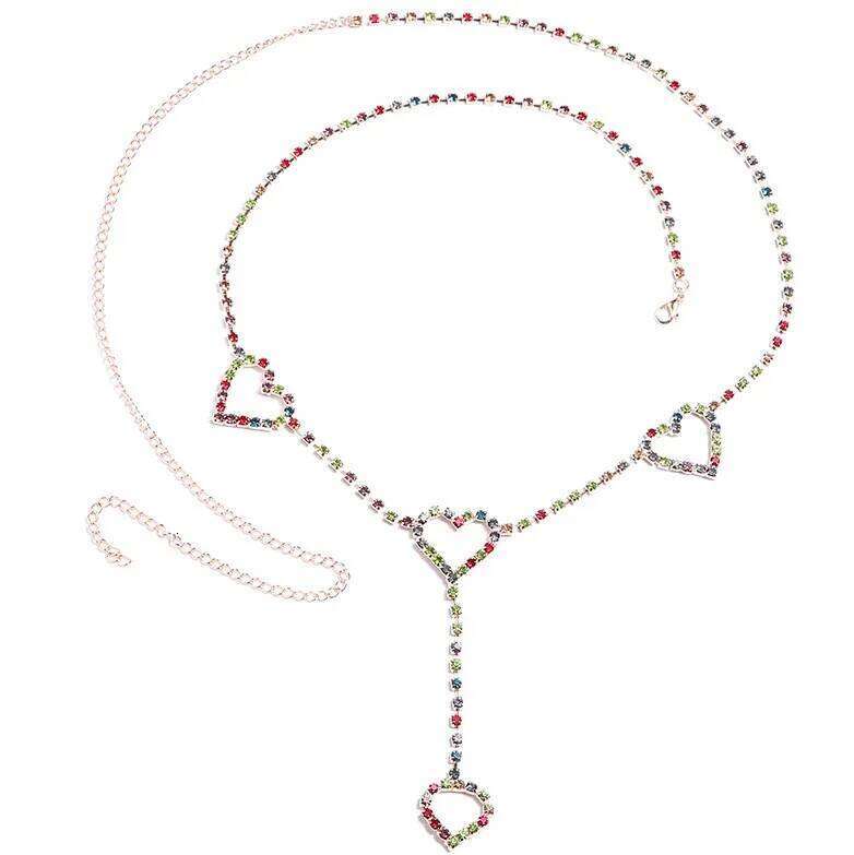 Rhinestone Crystal Chains Heart Pendant Summer Beach Waist Body Festival Belt Belly Jewelry Women H260228
