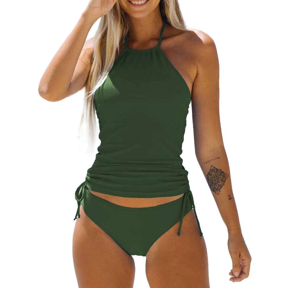 Imcute Women Two Piece Tankini Swimsuit Charming Bikini Halter Neck Sleeveless Tops with Bottom Summer Swimwear Bathing Suit Z260301