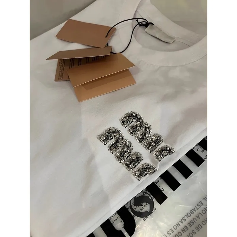 Summer Fashion Versatile Hot Diamond Short sleeved T-shirt Top for Women