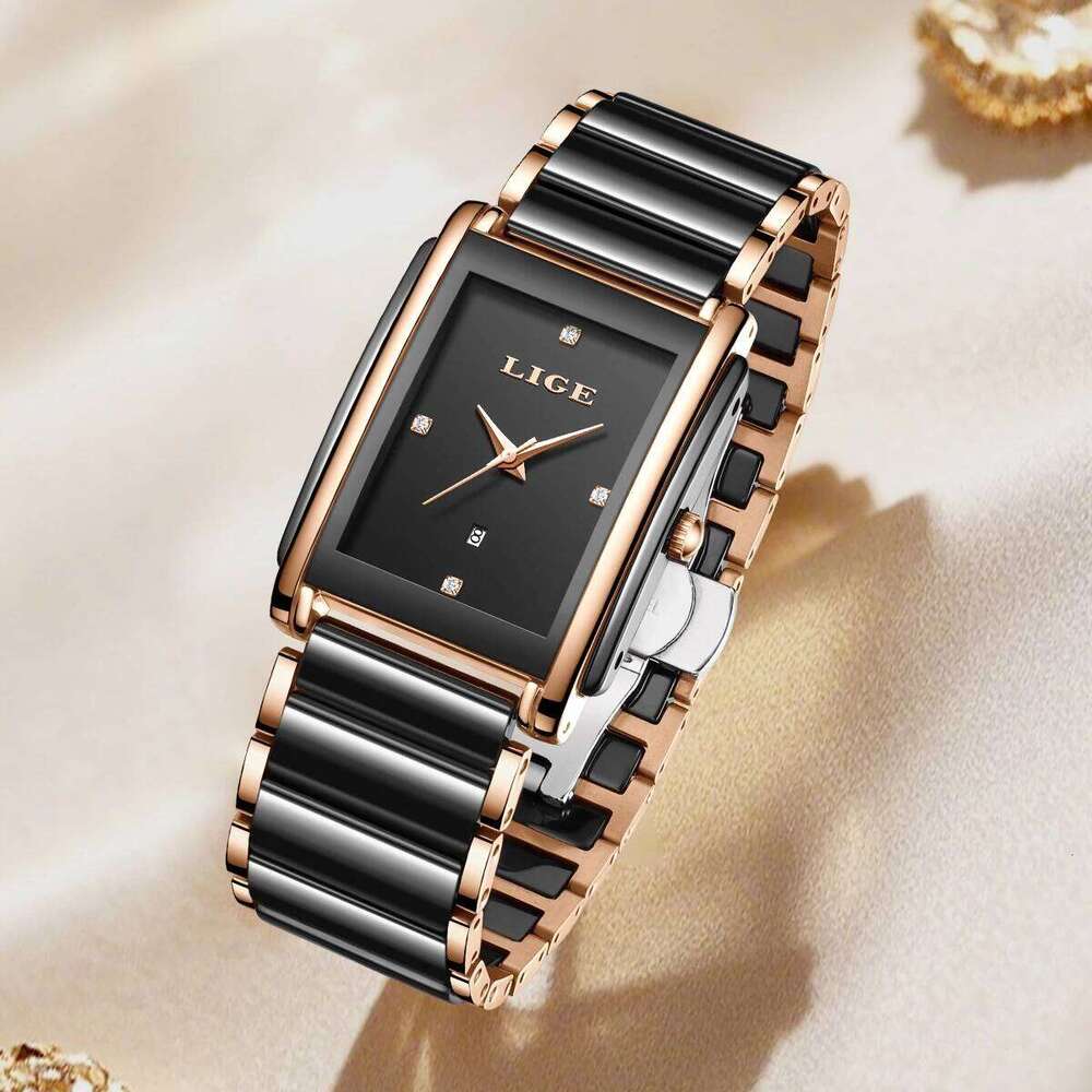 LIGE Fashion Elegant Women's Full Ceramics Strap Ladies Quartz es for Women Gifts Reloj Mujer+Box H260228