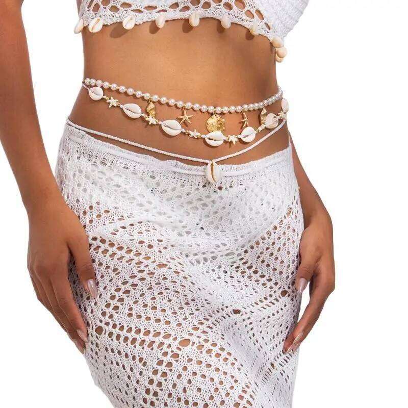 1Set Bohemia Beaded Waist Starfish Scallop Shell Pendant Body Chain For Women Trendy Summer Beach Waistband Bikini Jewelry H260228