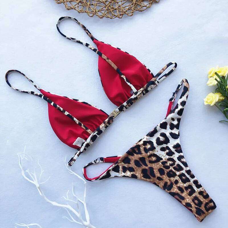 2024 Micro Leopard Bikini Women High Cut Bandage Push Up Swimsuit Sexy Bathing Suit Padded Thong Swimwear,summer Beach Vacation Z260301