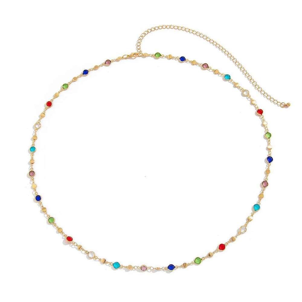 IngeSight.Z Simple Colorful Geometric Crystal Waist Belly for Women 2024 Trendy Bikini Thin Belt Chain Body Jewelry H260228