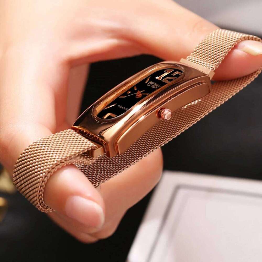 Fashion Rectangle Women's Quartz Magnet Clasp Mesh Band Wristes H260228