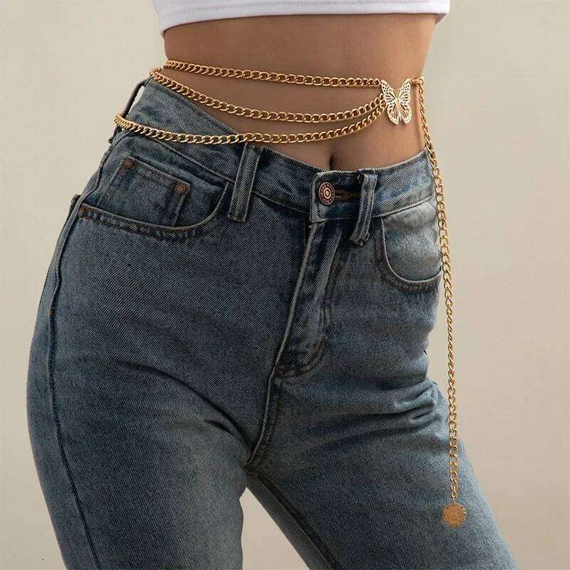 2025Summer Versatile Hip Hop Retro Tassel Waist Female Creative Hollow Butterfly Flower Plate Body Chain H260228