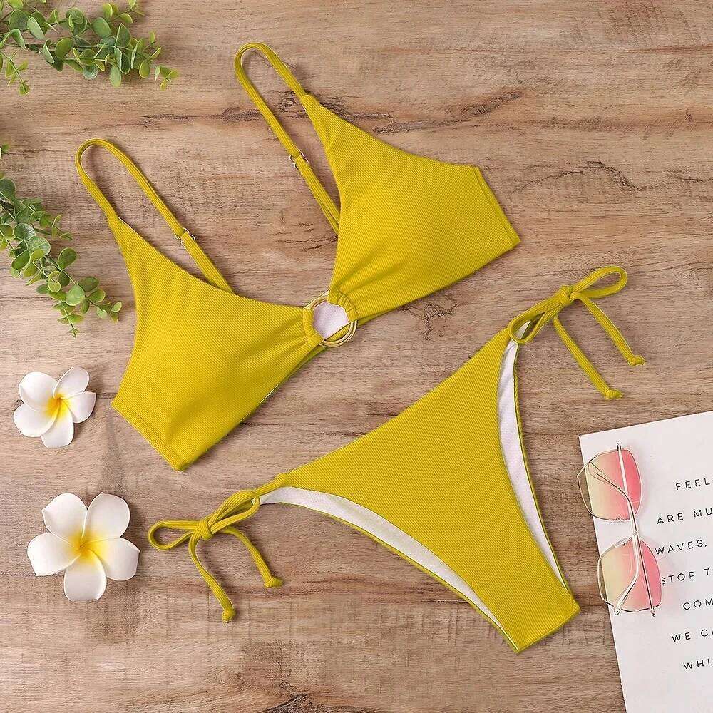 2024 new European and American striped split for women, sexy cross-border bikini swimsuit Z260301