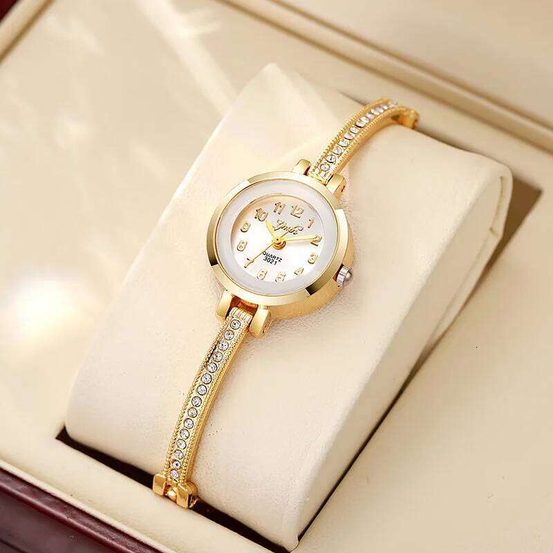 Women's round Arabic numeral small dial steel belt chain quartz H260228