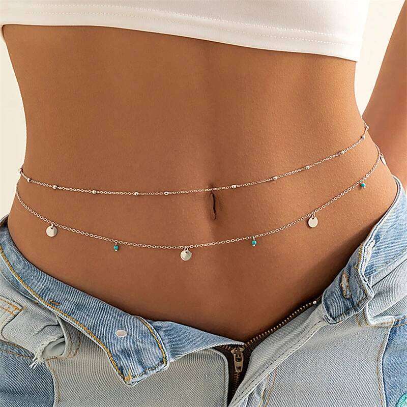 Double Layer Metal Waist Chain for Women Sexy Imitation Pearl Tassel Body Jewelry Chic Shell Sea Star Beach Bikini Belly Chains H260228