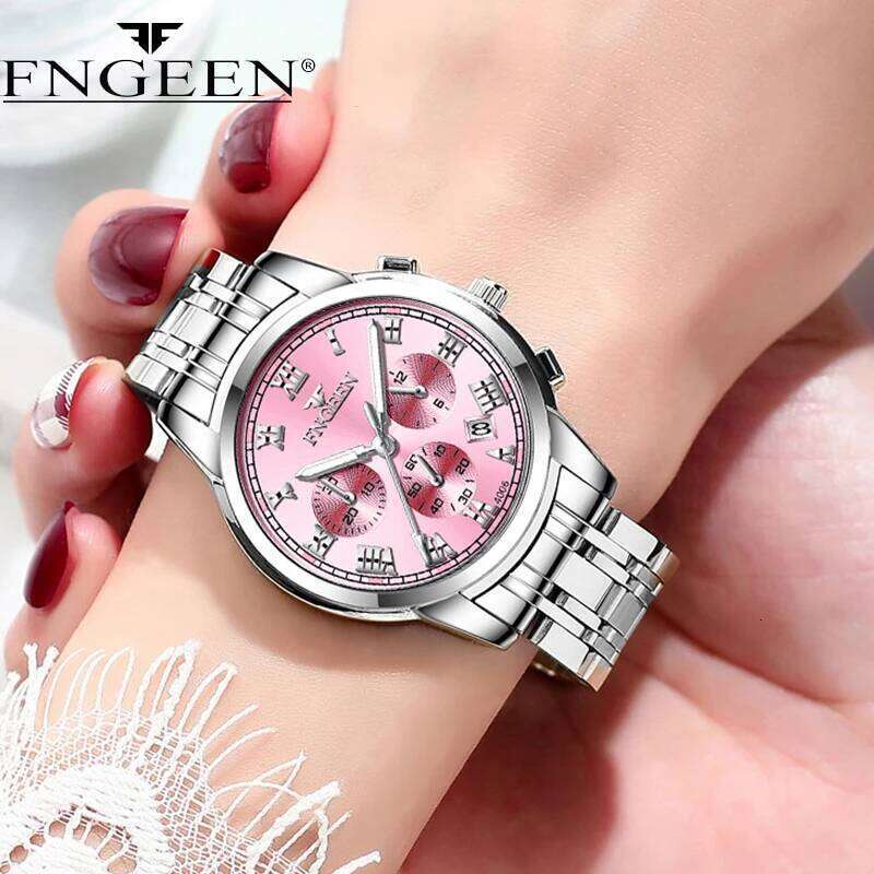 FNGEEN Quartz Women Elegant Stainless Steel Luminous Waterproof Date Wrist Ladies Dress Ms4006 H260228