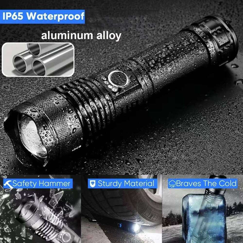 Rechargeable Aluminum Alloy Super Bright LED Flashlight Adjustable Powerful Flash Light with 5 Modes Waterproof for Home Camping Z260301