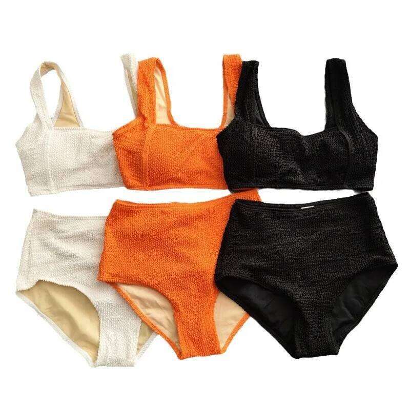 New Orange White Black Bikini High Waist Two Pieces Swimsuit Women Swimwear Beach Wear Bathing Suit Korean Pool Bather 2024 Z260301