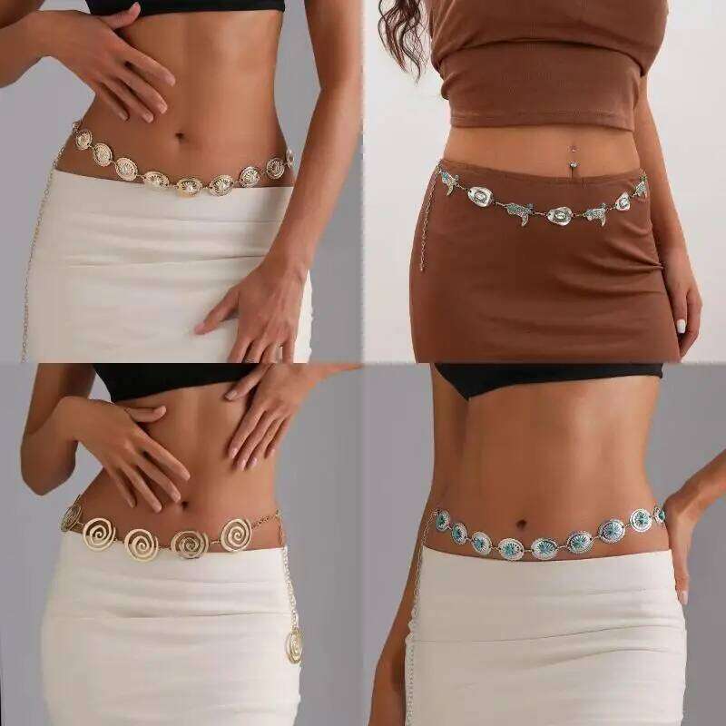 Fashion Retro Oval Craved Metal Waist Chain Women Bohemia Style Exquisite Belt For Skirts And jeans Body Jewelry Gifts H260228
