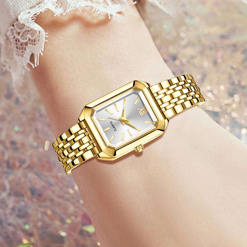 4PC Golden Women Fashion Trend Rectangular Dial Quartz Set Suitable for Daily Exclusive Matching H260228