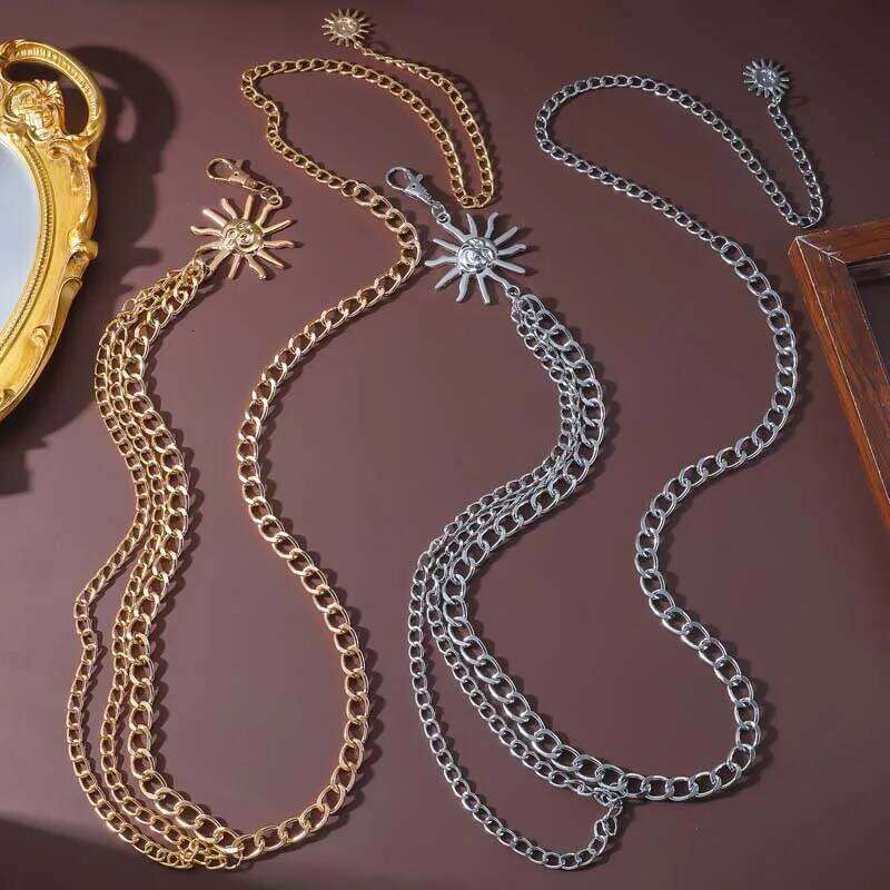 Exaggerated Metal Sun Tassel Waist for Women Trendy Gold Color Multi Layer Adjustable Body Chain Dress Jewelry Accessories H260228