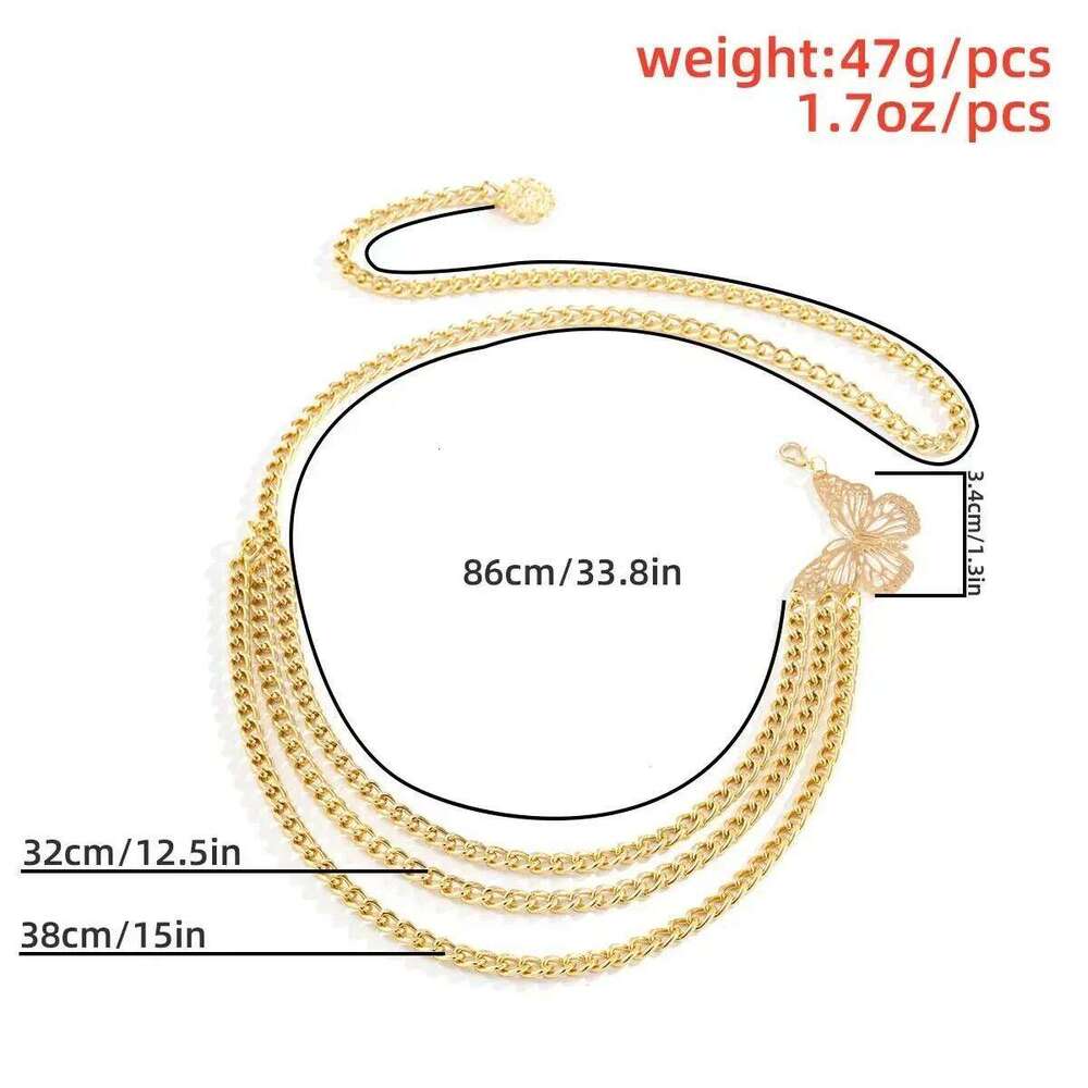 2025Summer Versatile Hip Hop Retro Tassel Waist Female Creative Hollow Butterfly Flower Plate Body Chain H260228