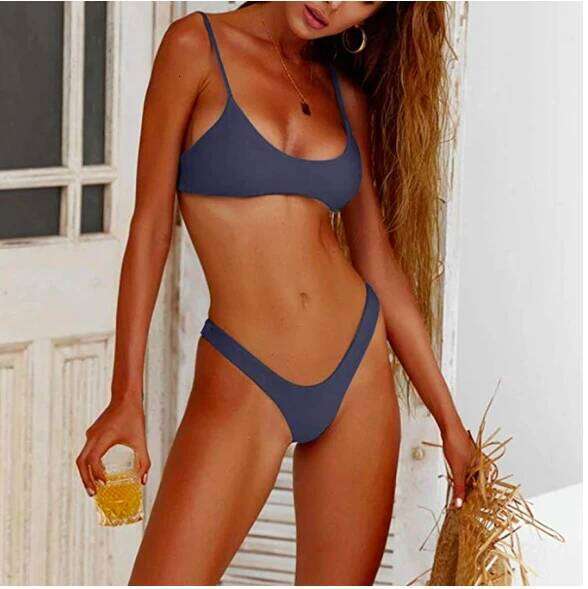 Sexy Set Women Swimsuit Solid Bikini Backless Swimwear Low Waist Bathing Suit Female Brazilian Biquini Z260301