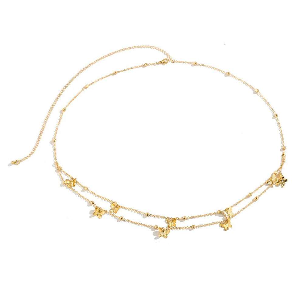 Boho Cute Butterfly Tassel Pendant Waist 2025 Simple Gold Color Metal Bead Body Chain Girl Fashion Jewelry H260228