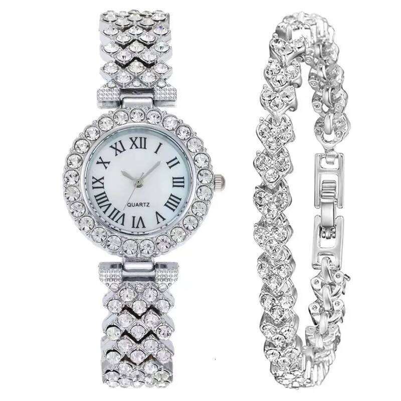 2PCS Women's Fashion Rhinestone Ladies Analog Quartz es Set Reloj Mujer Girls Clock Gift Relogio Feminino H260228