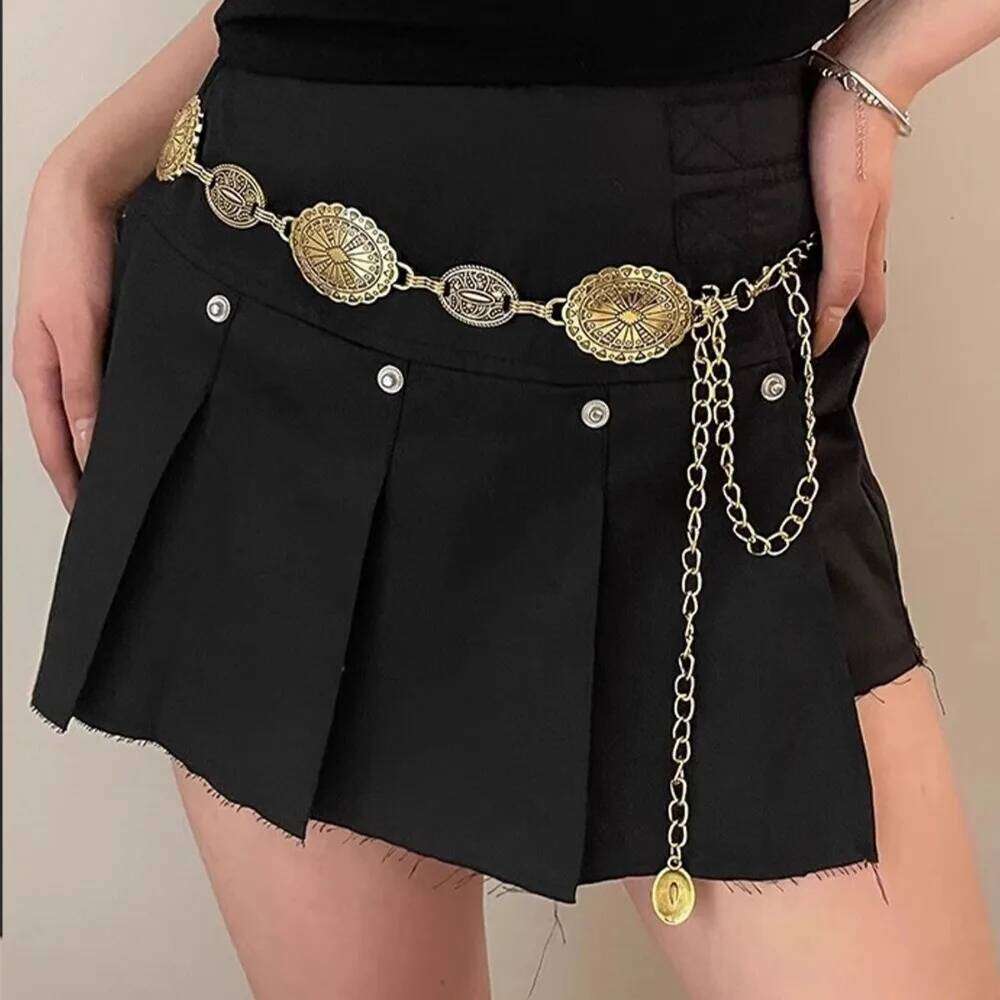 Fashion Vintage Oval Craved Metal Waist Chain for Women Retro Style Exquisite Plated Belt Female Body Jewelry Accessories Gifts H260228