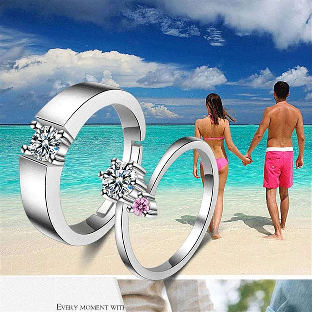 Romantic Couple Set Shiny Lab Diamond 2Pcs Adjustable Rings Fashion Wedding Engagement Promise Jewelry for Men Women H260228