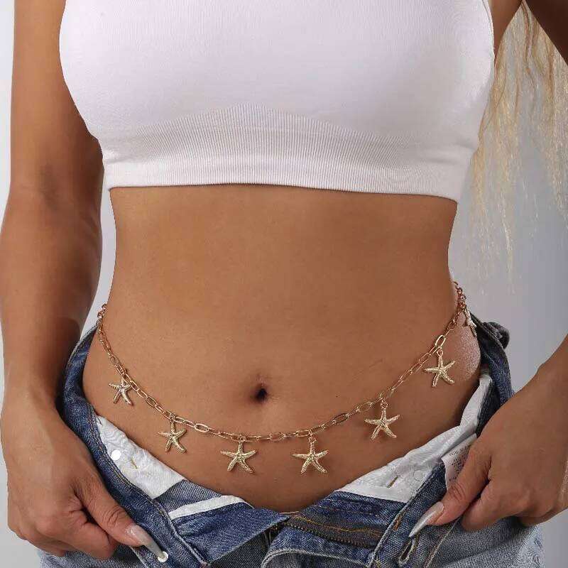 Fashion Gold Color Starfish Pendant Waist for Women Sexy Metal Geometric Tassel Belly Chain Body Party Jewelry Accessories H260228