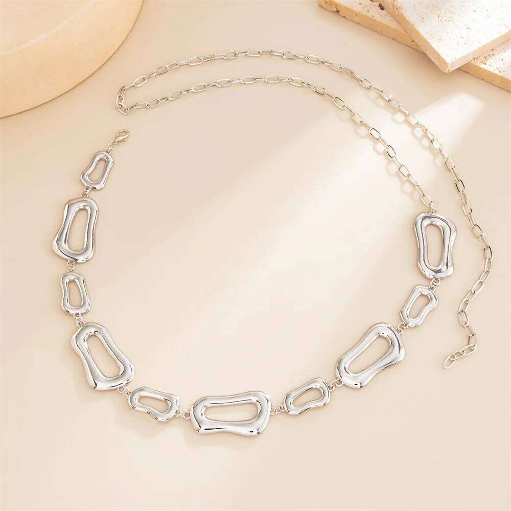 Vintage Punk Irregular Geometry Metal Waist Chain for Women Sexy Gothic Hip Hop Dress Jeans Waistband Long Fashion Jewelry H260228