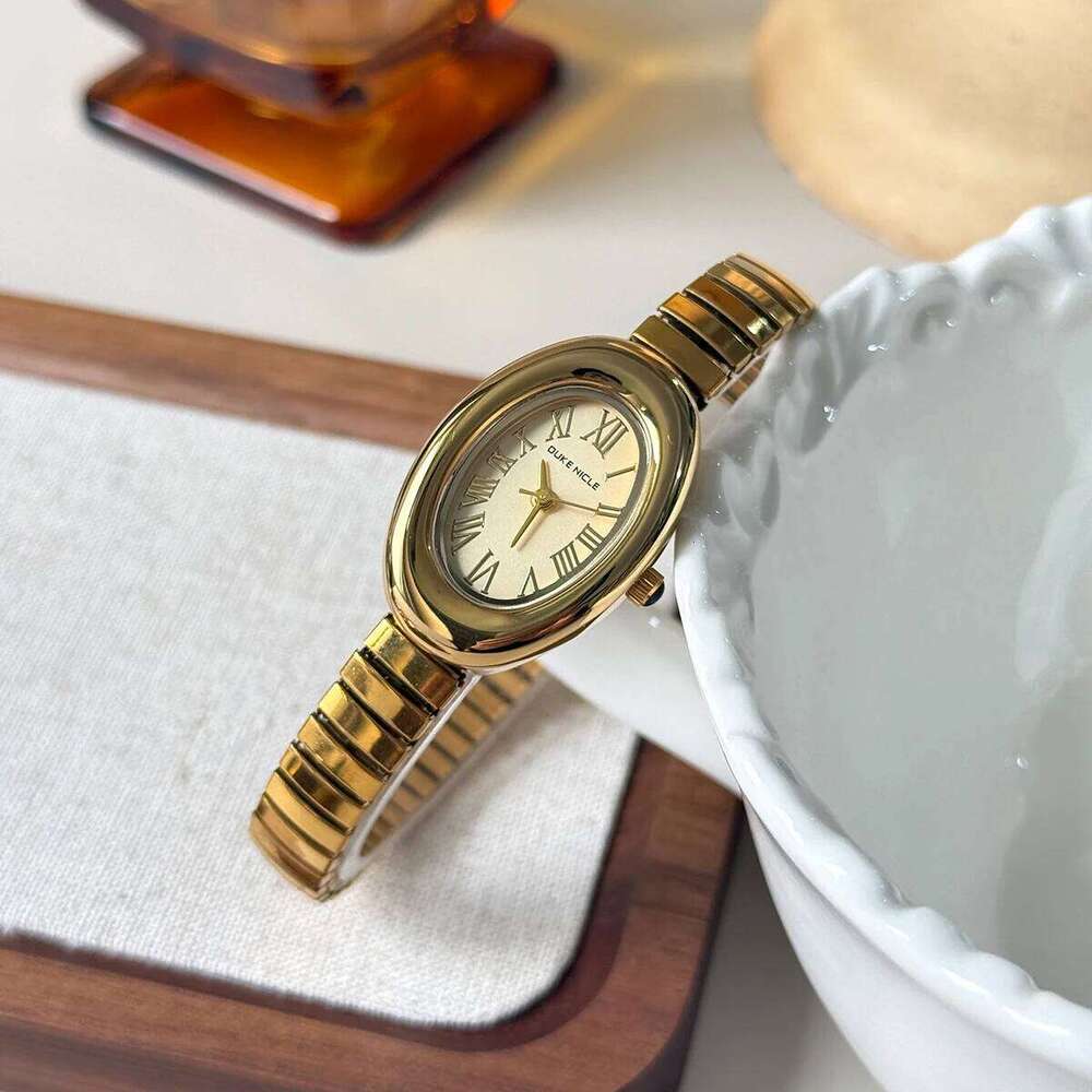 Hot Sale Ladies Gold Silver Quartz Female Stainless Steel Elastic Strap Wstches Clock Oval Dial Wrist Reloj Mujer H260228