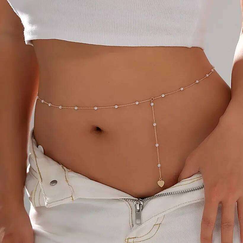 Salircon Sexy Vintage Imitation Pearl Long Tassel Waist Women Boho Charm Bikini Belly Belt Chain Beach Jewelry Gift H260228