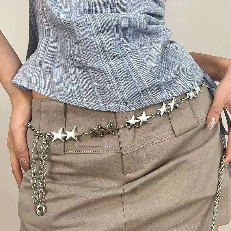 Star Western Metal Women Punk Belts for Dresses Jeans Waist Chain Belt Y2k Emo Body Jewelry H260228