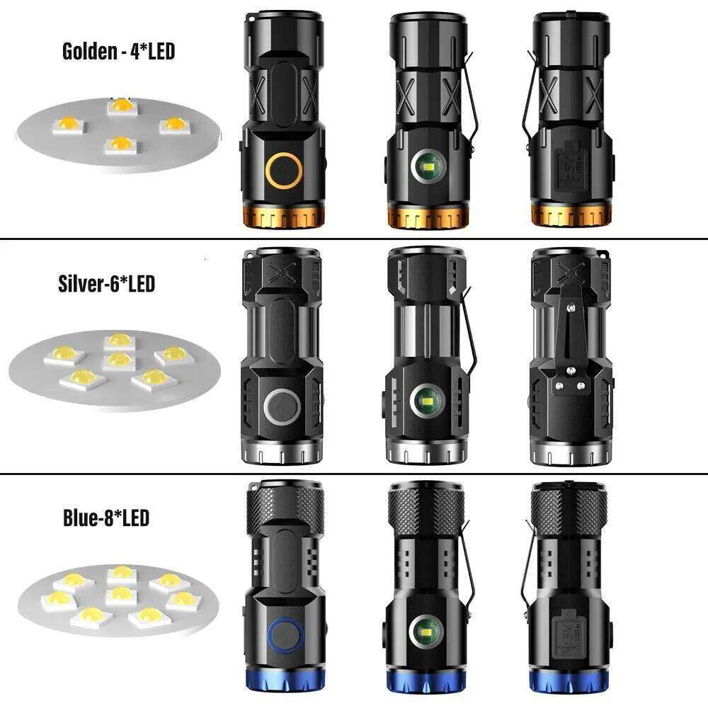 MINI Rechargeable LED Flashlight Light With Side Lights and Lampshade Tail with Magnet Suitable for Exploring, Camping Z260301