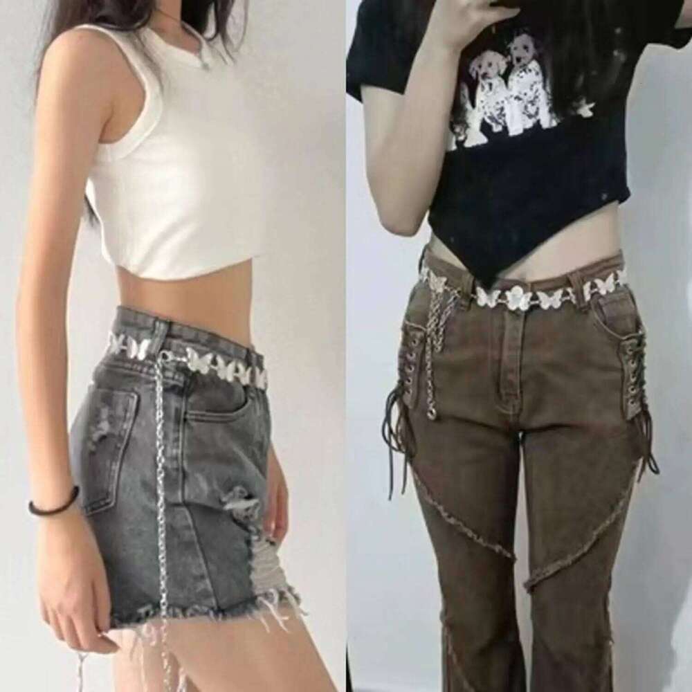 Fashion Female Waist Chain Belt Butterfly Pendant Punk Metal Belts Women Luxury Silver Color Waistband For Summer Beach H260228