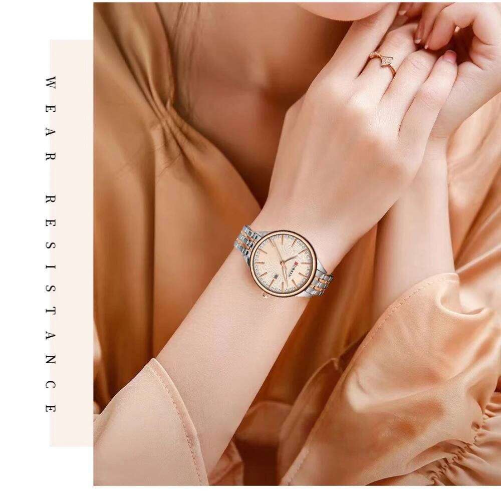 Curren 9099 Fashion Steel Belt Diamond Inlaid Quartz Waterproof Calendar Women's Relogio Feminino H260228