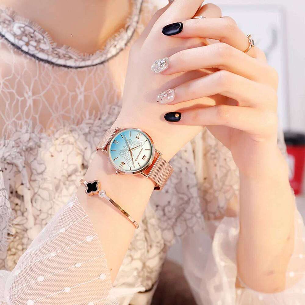 HANNAH MARTIN Brand Original 3D Rose Gold 36mm Stainless Steel Mesh Belt With Japanese Quartz Movement Women es H260228