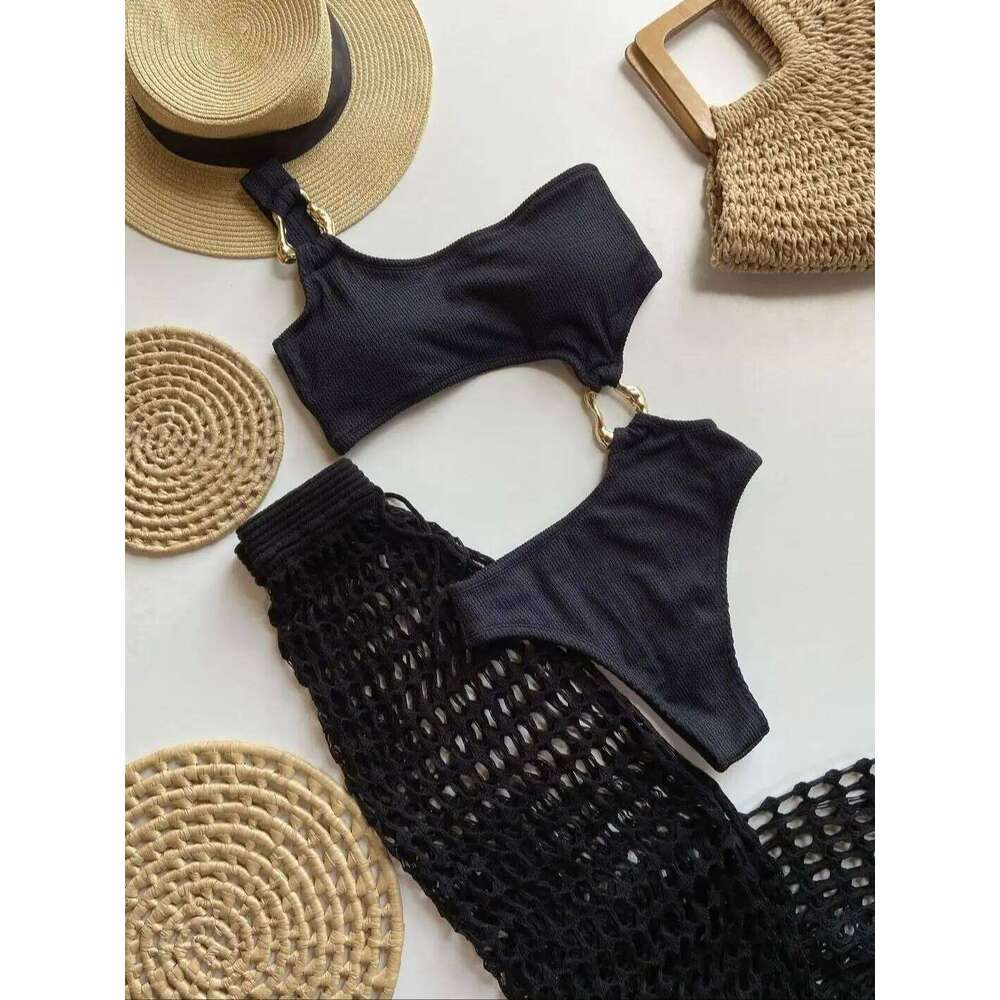Women's Piece Swimsuit Ring Out Front High Cut Cheeky Bathing Suit Swimwear One Shoulder Ribbed Monokini Z260301