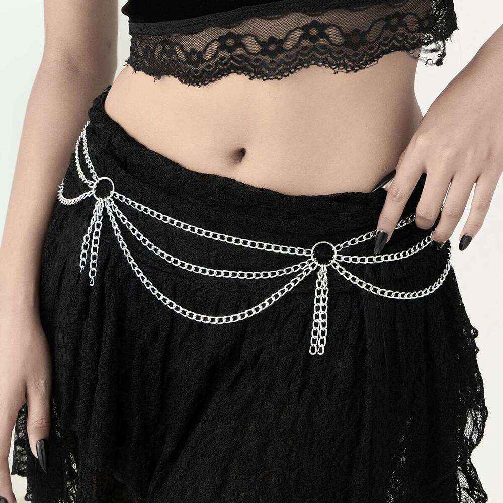SHIXIN Punk Multilayer Metal Waist Belly Chain for Women Goth Silver Color Tassel Belt Waistband Halloween Jewelry New H260228