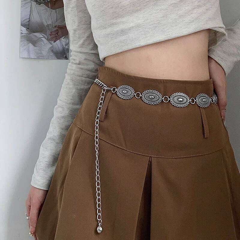 Boho Vintage Metal Carving Waist Chain For Women Ethnic Style Retro Versatile Belly Body Chains Dress Sweater Waistband Jewelry H260228