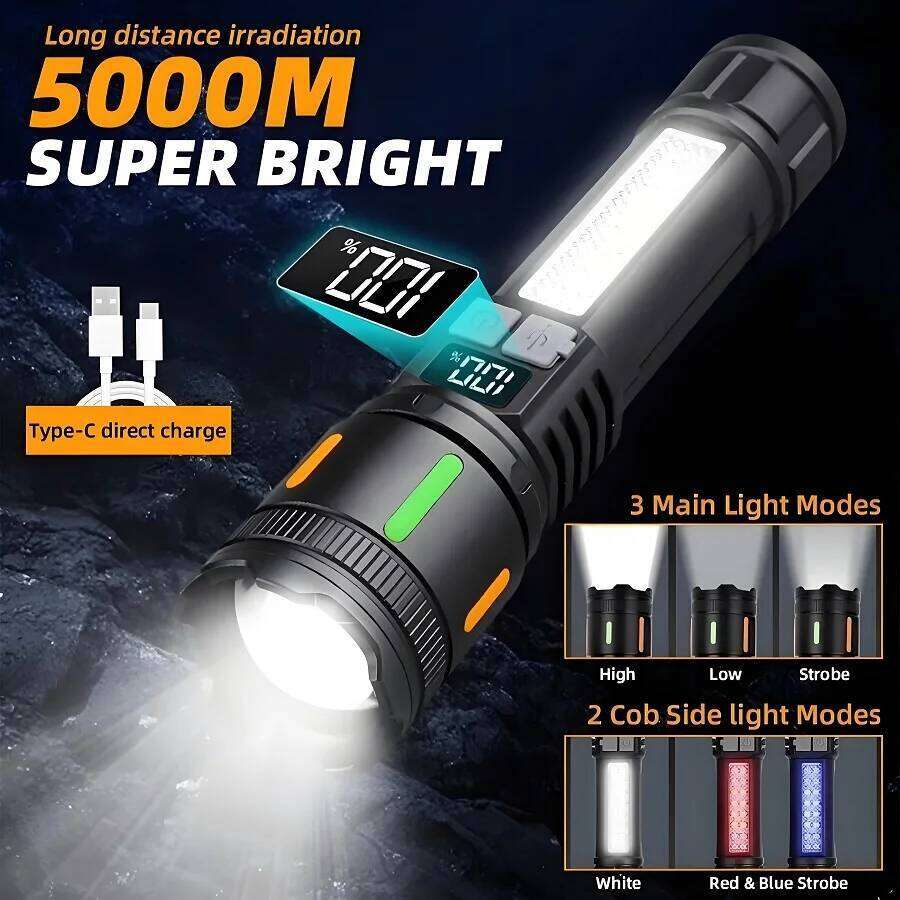 High Strong Power Led Flashlights With COB Light Ultra Bright USB Charging Tactical Torch Zoomable Outdoor Camping Fishing Lamps Z260301