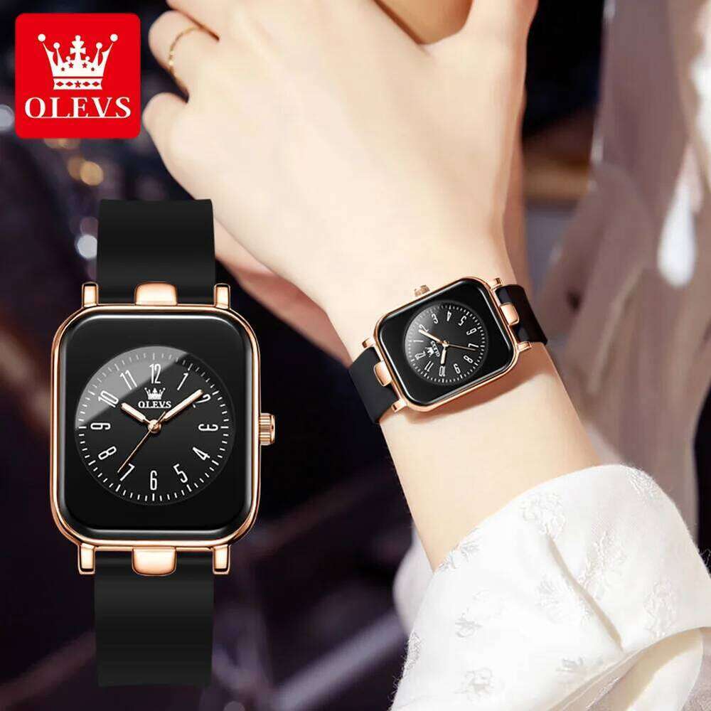 OLEVS 9961 Original Quartz for Women Silicone Strap es Black Square Digital Dial Waterproof Ladies Wrist Gifts H260228