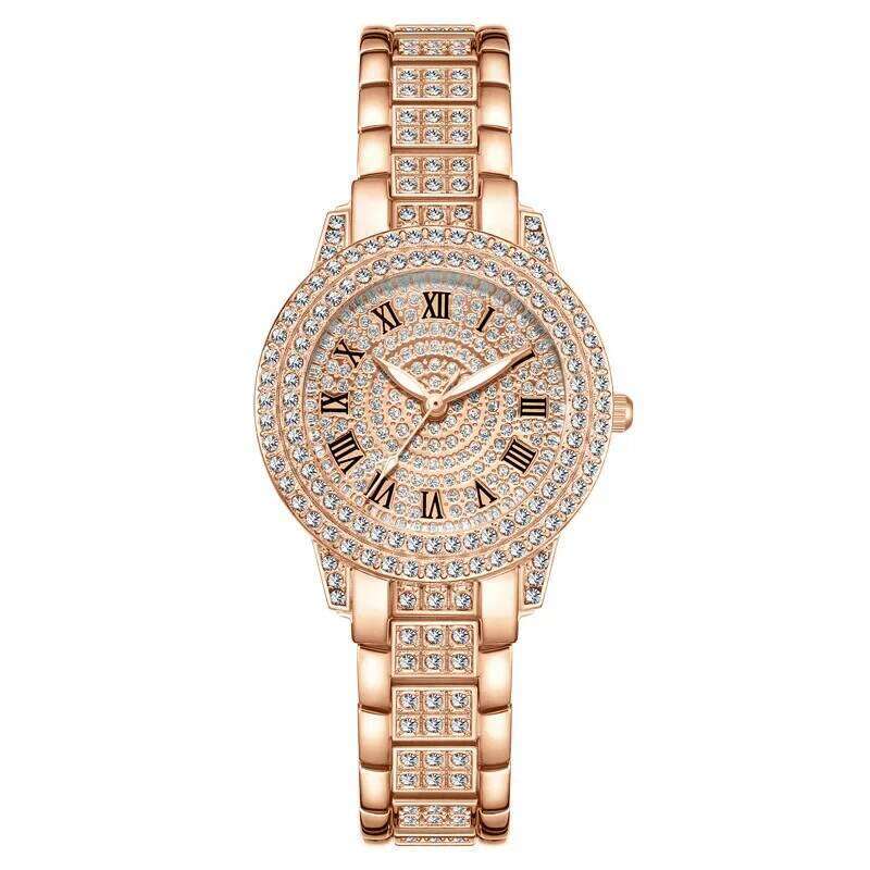 Fashion Wristes Relojes Para Mujer Classic Golden Women Alloy Strap Round Rhinestone Dail Quartz es H260228