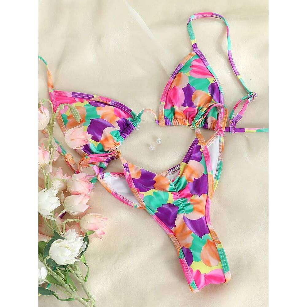 Miyouj Print Bikinis Bordered Bikini Set String Swimwear Women Swimsuit Sexy Beachwear Brazilian Biquini Triangle Bathing Suits Z260301